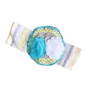 Zaza Couture Girls Headband Sz Small Aqua White Lime Gray Yellow Silver Flowers